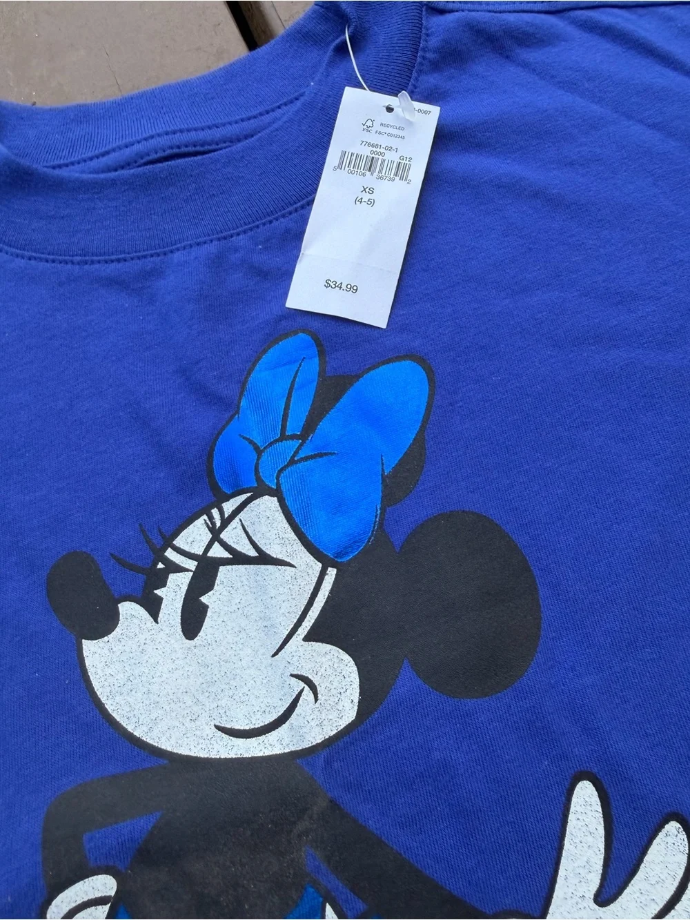 New with tag Blue GAP Disney Minnie Mouse Kids Long-Sleeve Top - Size XS (4/5)